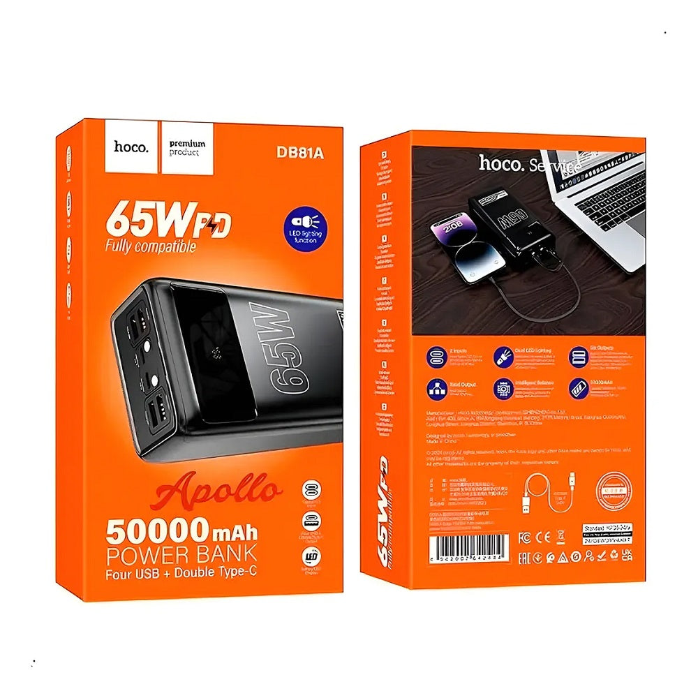 Power Bank 50000mAh Hoco DB81A PD65W Carga Rapida Negro