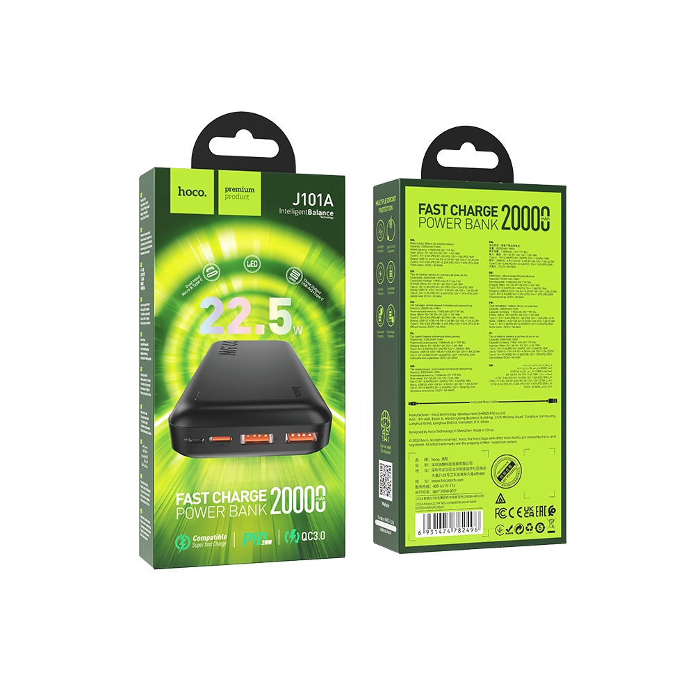Power Bank 20000mAh Hoco J101A 22.5W Carga Rapida Negro