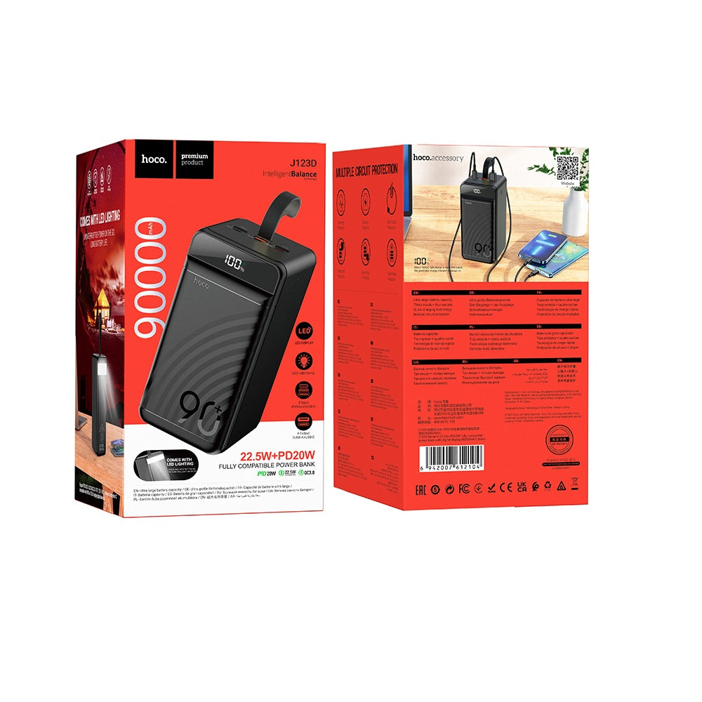 Power Bank 190000mAh Hoco J123D Pantalla Digital 22.5W Negro