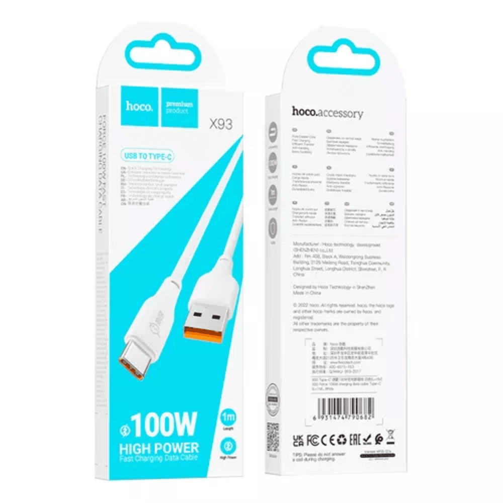 Cable Hoco X93 Force Usb A Tipo C 1m 100w Blanco