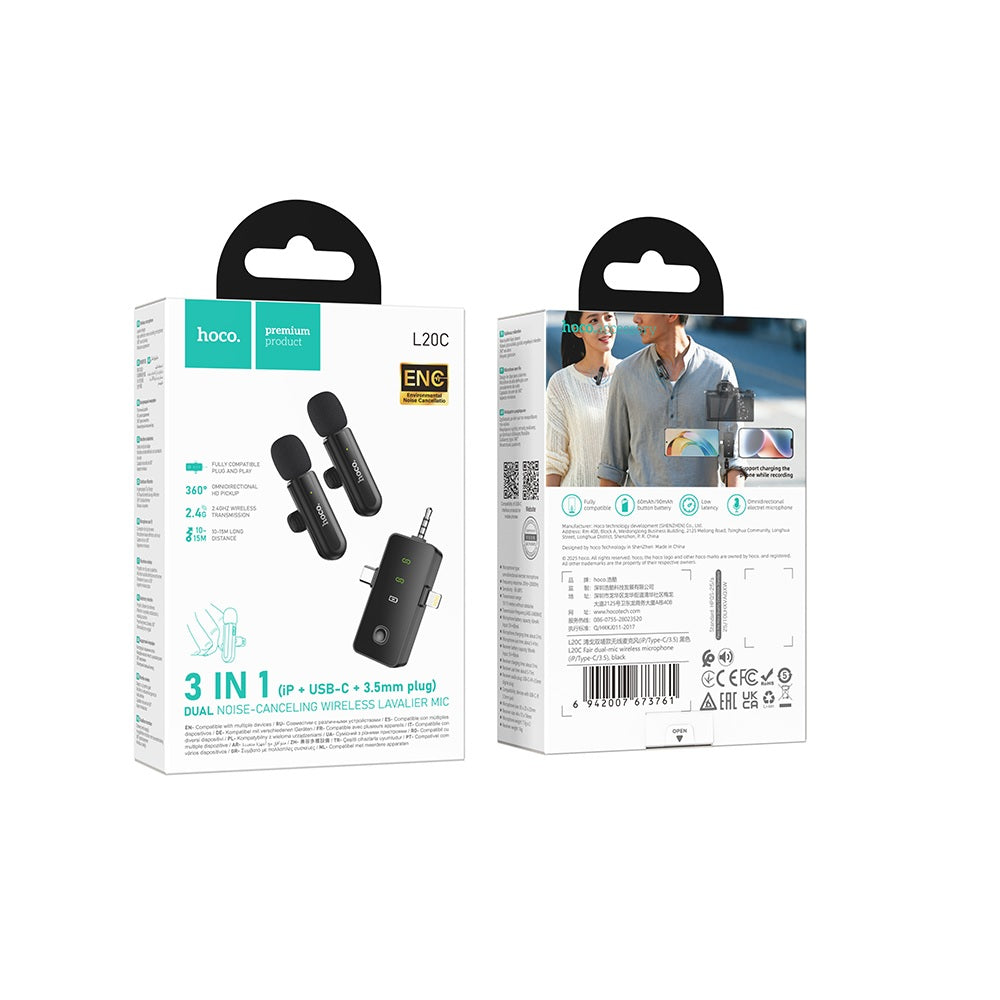 Microfono Inalambrico Solapa Doble Type C IP HOCO L20C