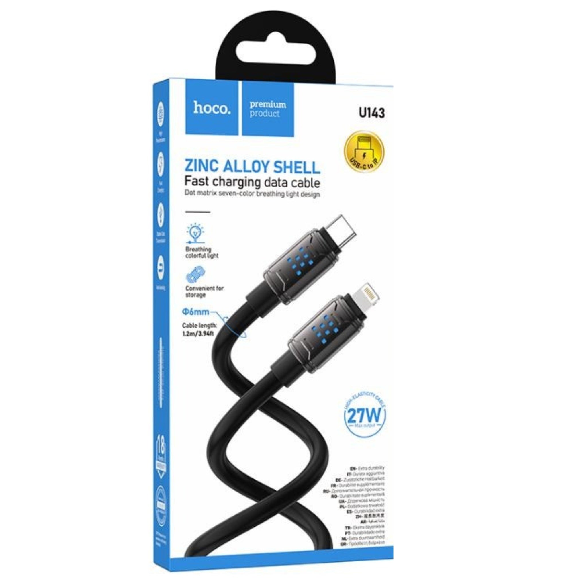 Cable Hoco U143 Joy Tipo-C a iP PD 27W Carga Rápida Negro