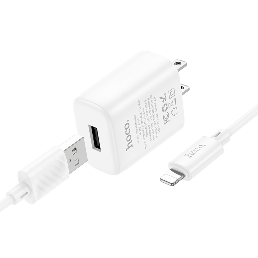 Cargador Hoco C134 Solid Cable Para iP 12W Blanco