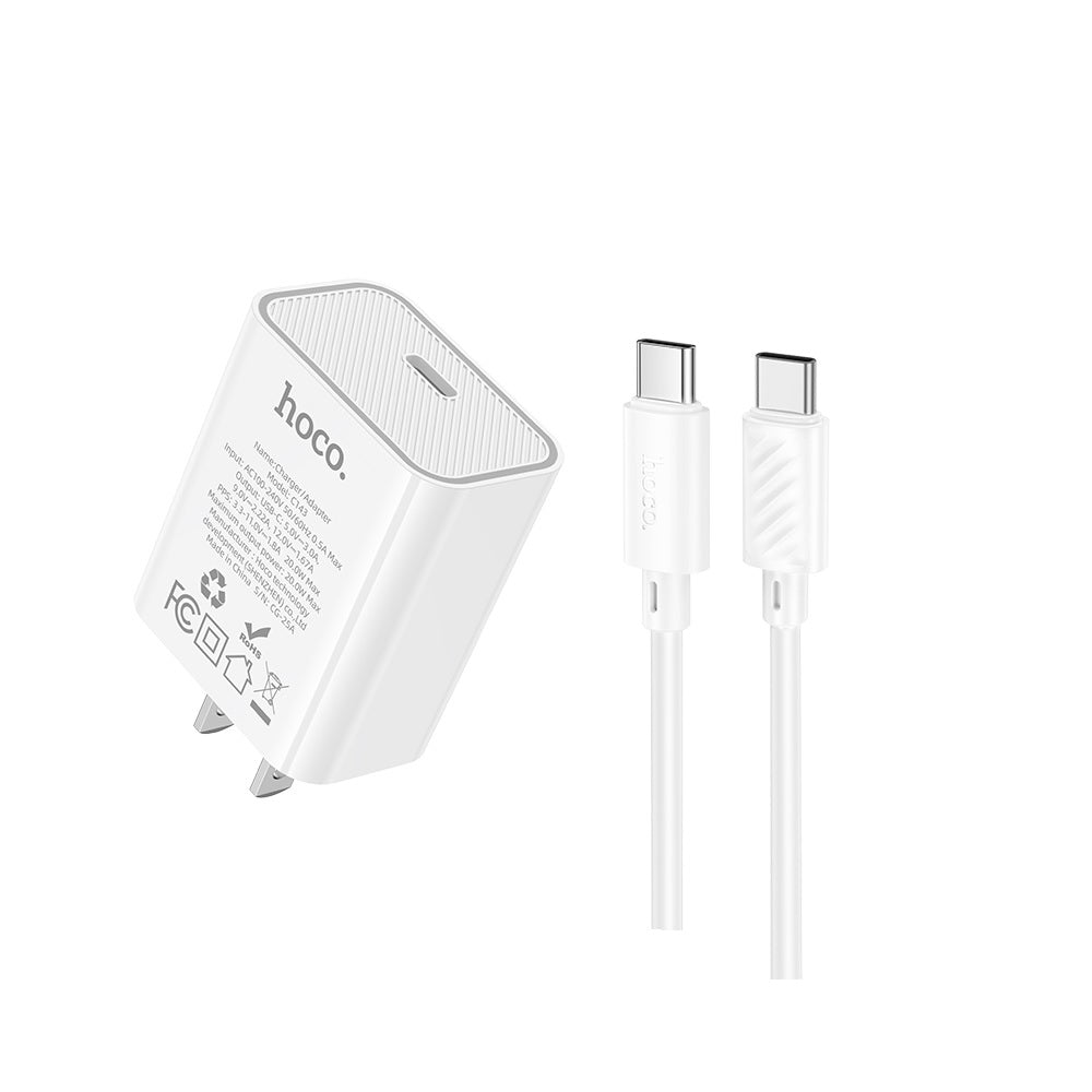 Cargador Hoco C143 PD20W Cable Tipo C a Tipo C Blanco