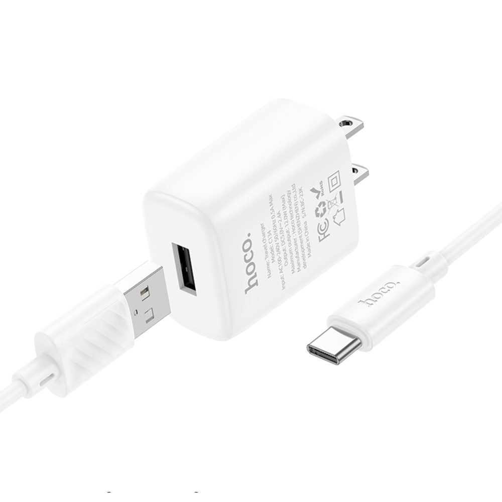 Cargador Hoco C134 Solid Cable USB Tipo C 12W Blanco