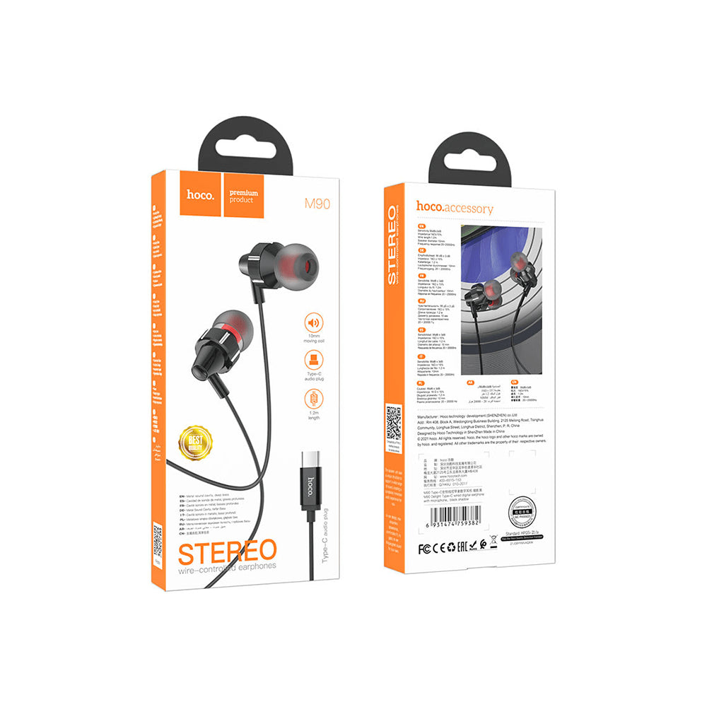 Audífono Earphone Tipo C Hoco M90 Alámbrico 1,2m Negro