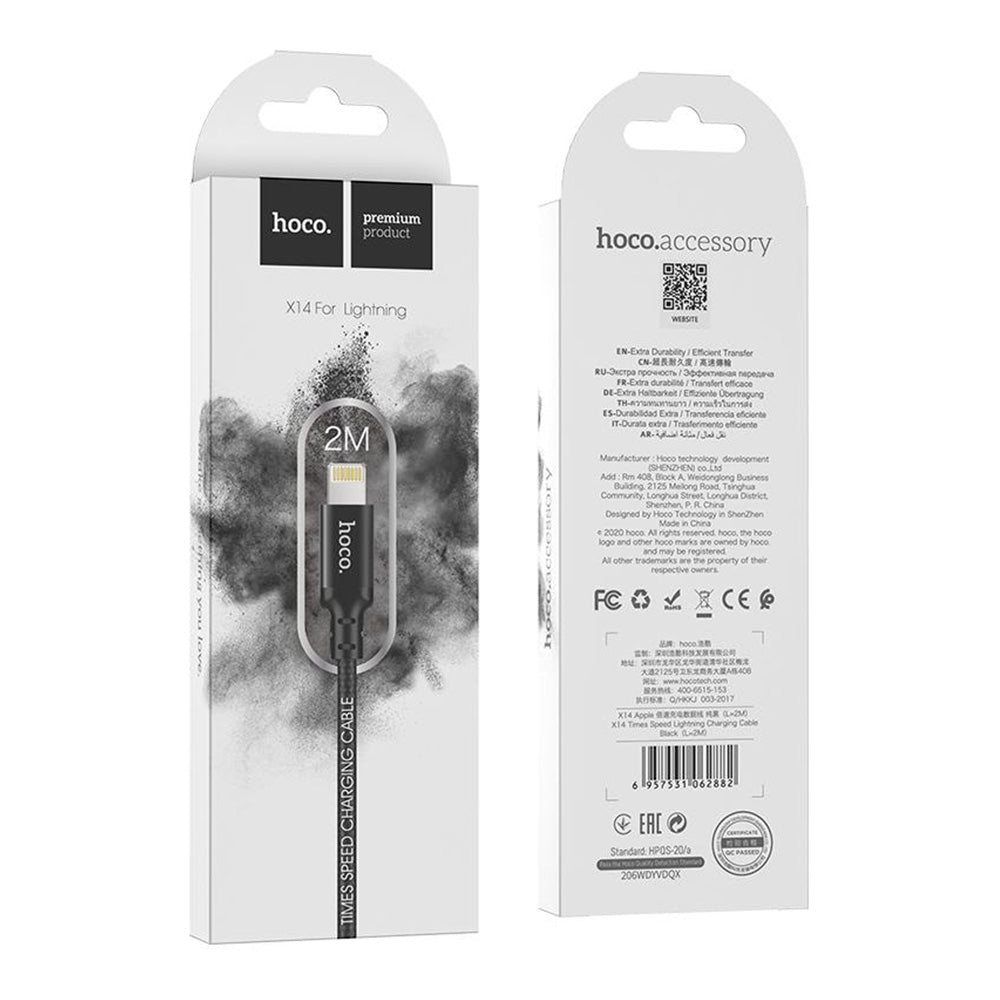 Cable Tipo C a Lightning 2m Hoco X14 Negro De Alta Calidad