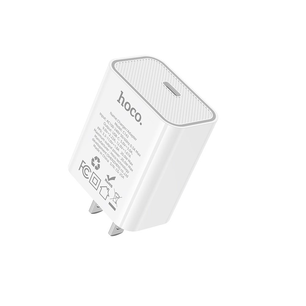 Cargador Hoco C143 Benefit Tipo C Carga Rapida PD20W Blanco
