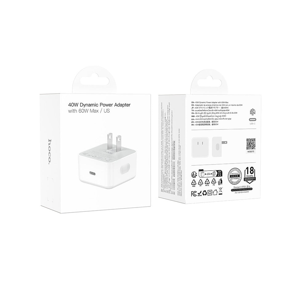 Cargador Pared Hoco C161 Carga Rapida PD40W Dado Blanco