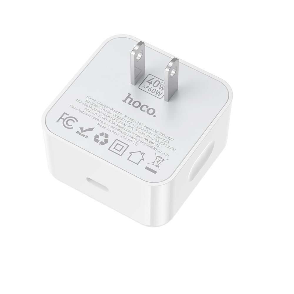 Cargador Pared Hoco C161 Carga Rapida PD40W Dado Blanco