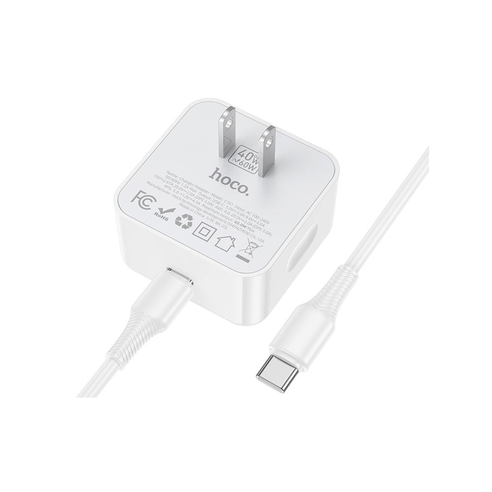 Cargador Cable Hoco C161 Tipo C a C 40W Speed Fast Blanco