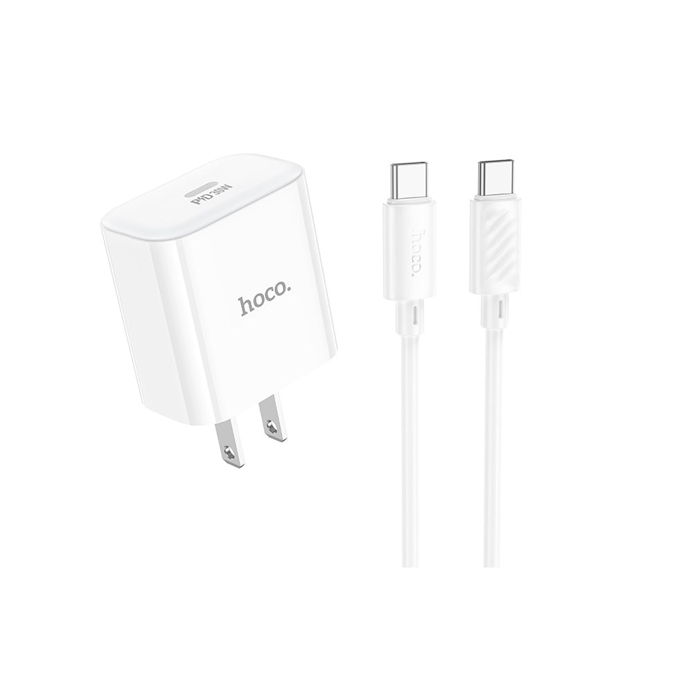 Cargador Hoco C76 Pro Majestic PD30W + Cable Tipo C a Tipo C Blanco