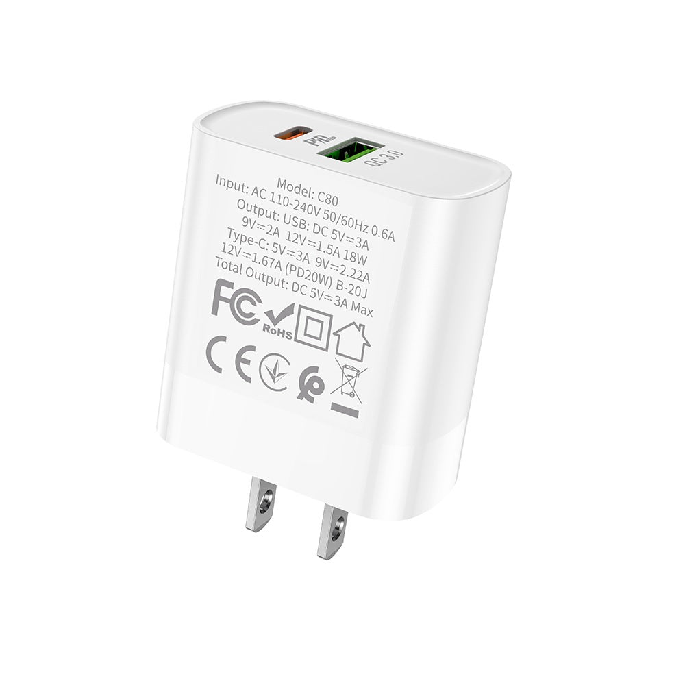 Cargador Pared Hoco C80 Carga Rapida PD20W QC3.0 Dado Blanco