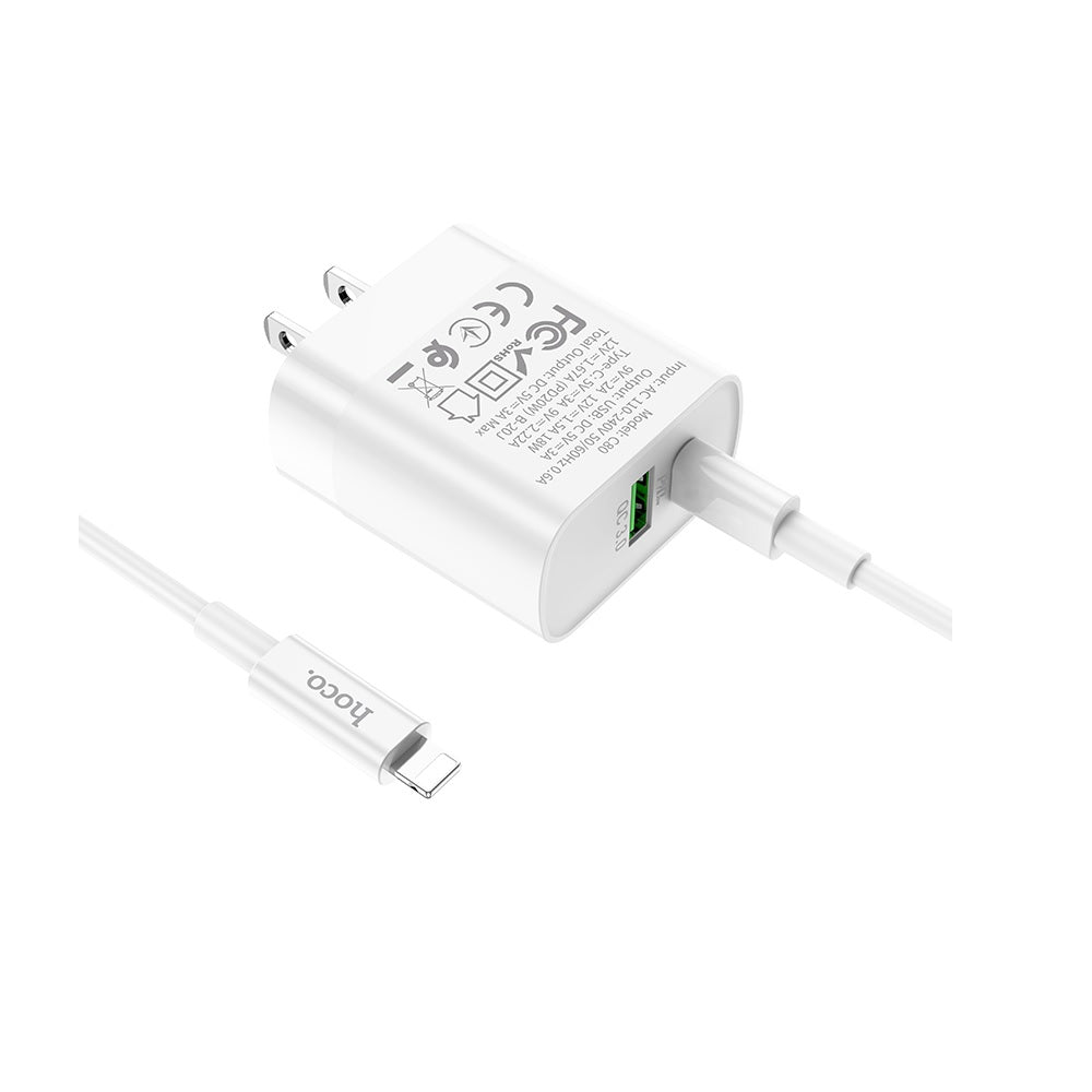 Cargador Cable Hoco C80 Tipo C a IP PD20W Rápida Blanco