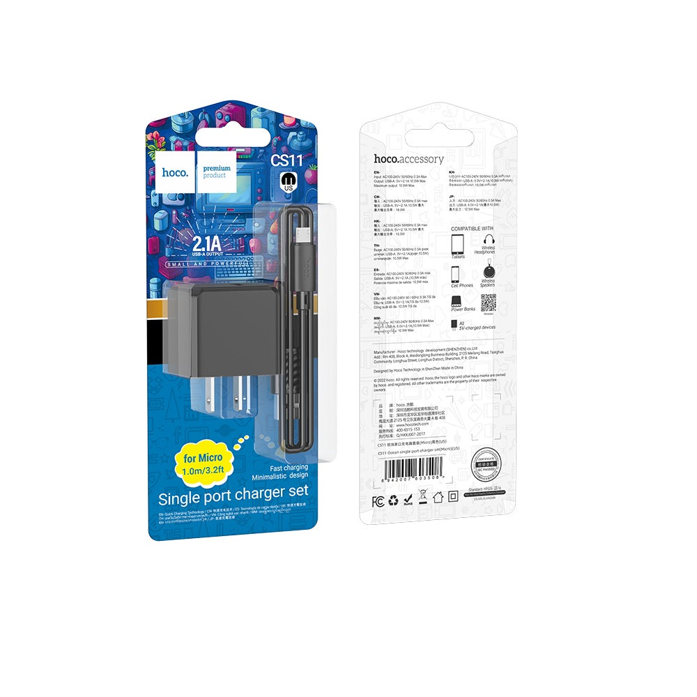 Cargador Pared Hoco CS11 con Cable Micro USB 2A Ocean Negro