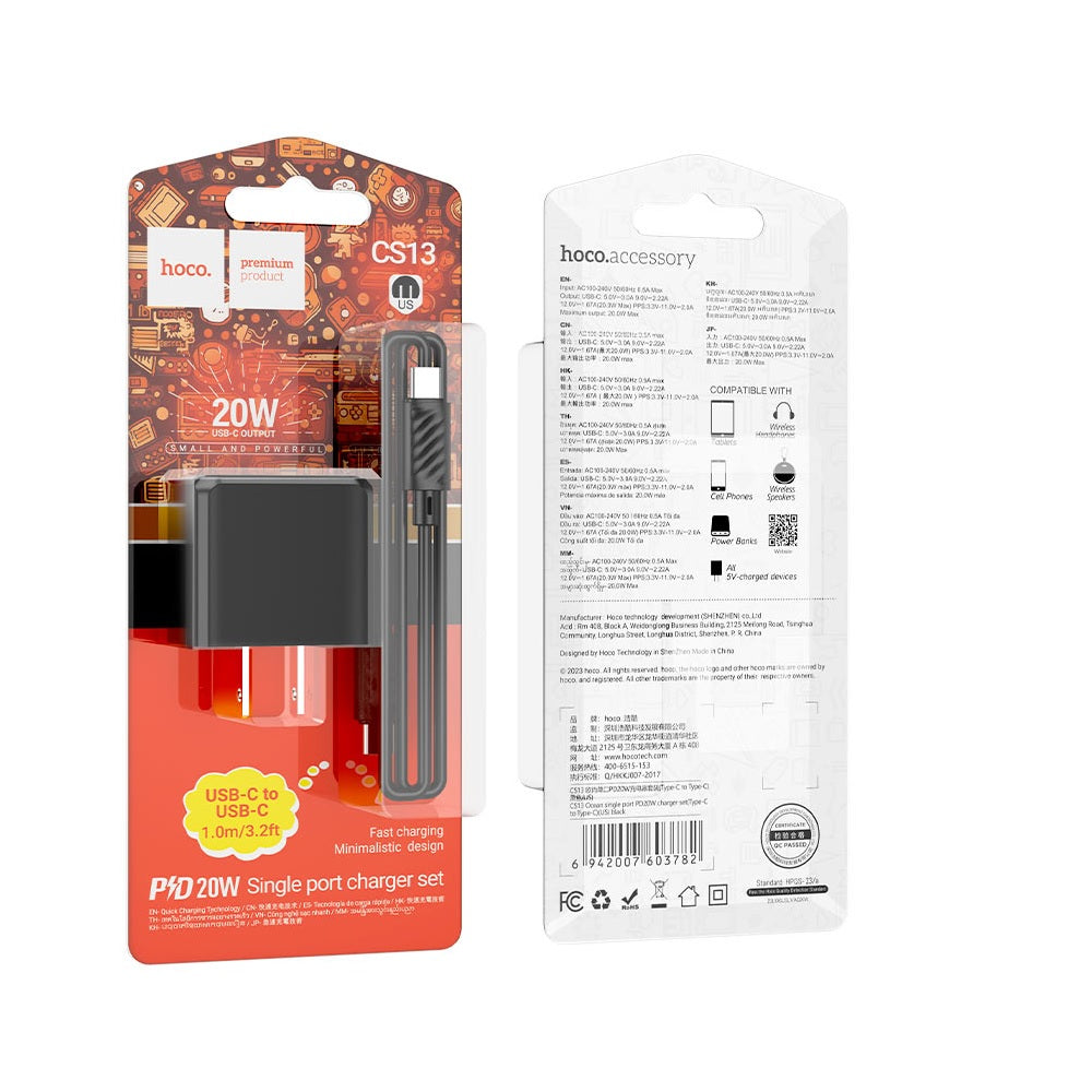 Cargador Hoco CS13 PD20W Cable Tipo C a Tipo C Blanco