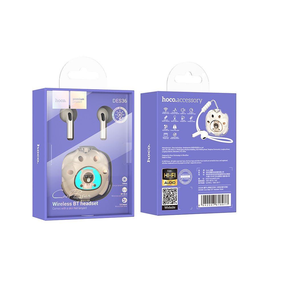 Audífonos Inalambricos Hoco DES36 Bluetooth KHAKI