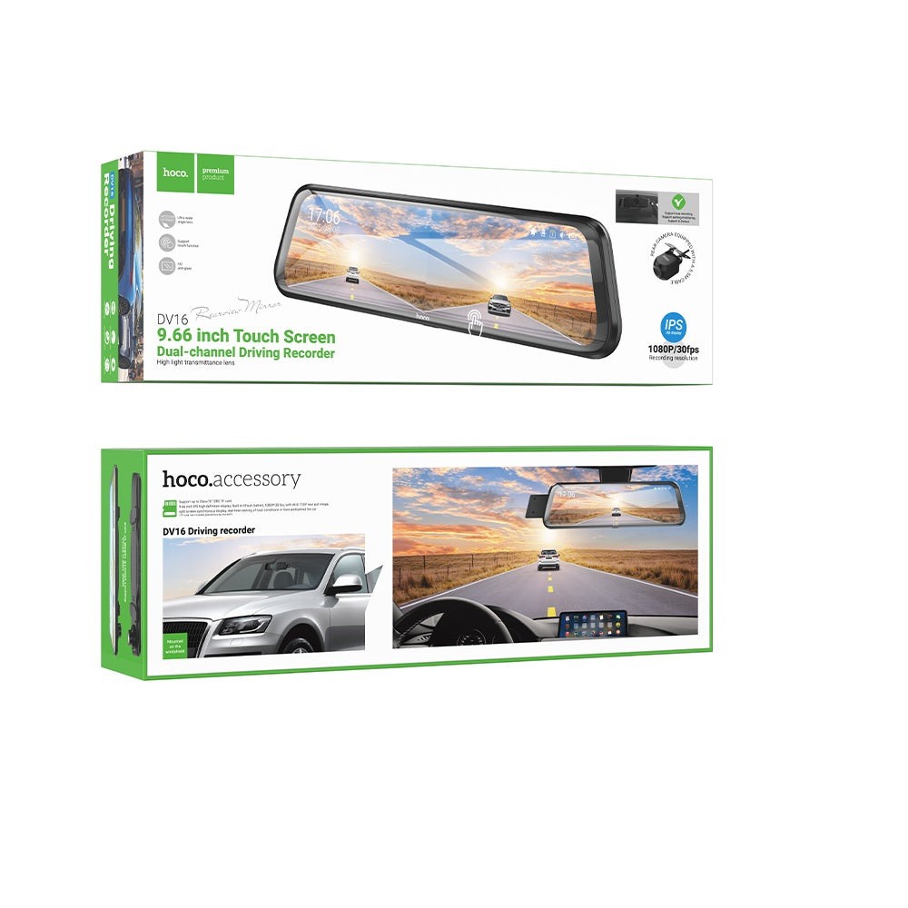Camara Espejo Retrovisor Hoco DV16 Dash Cam Dual Negro