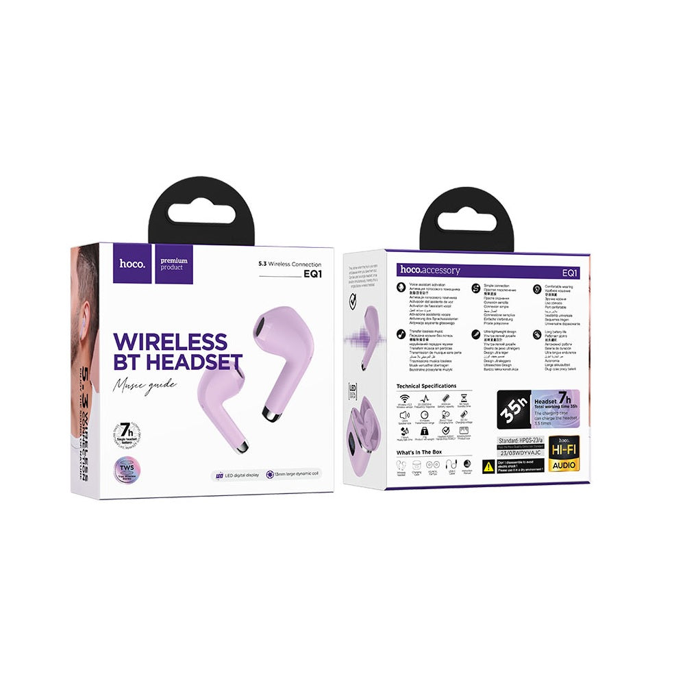 Audifonos Bluetooth Hoco EQ1 TWS Estuche Purpura