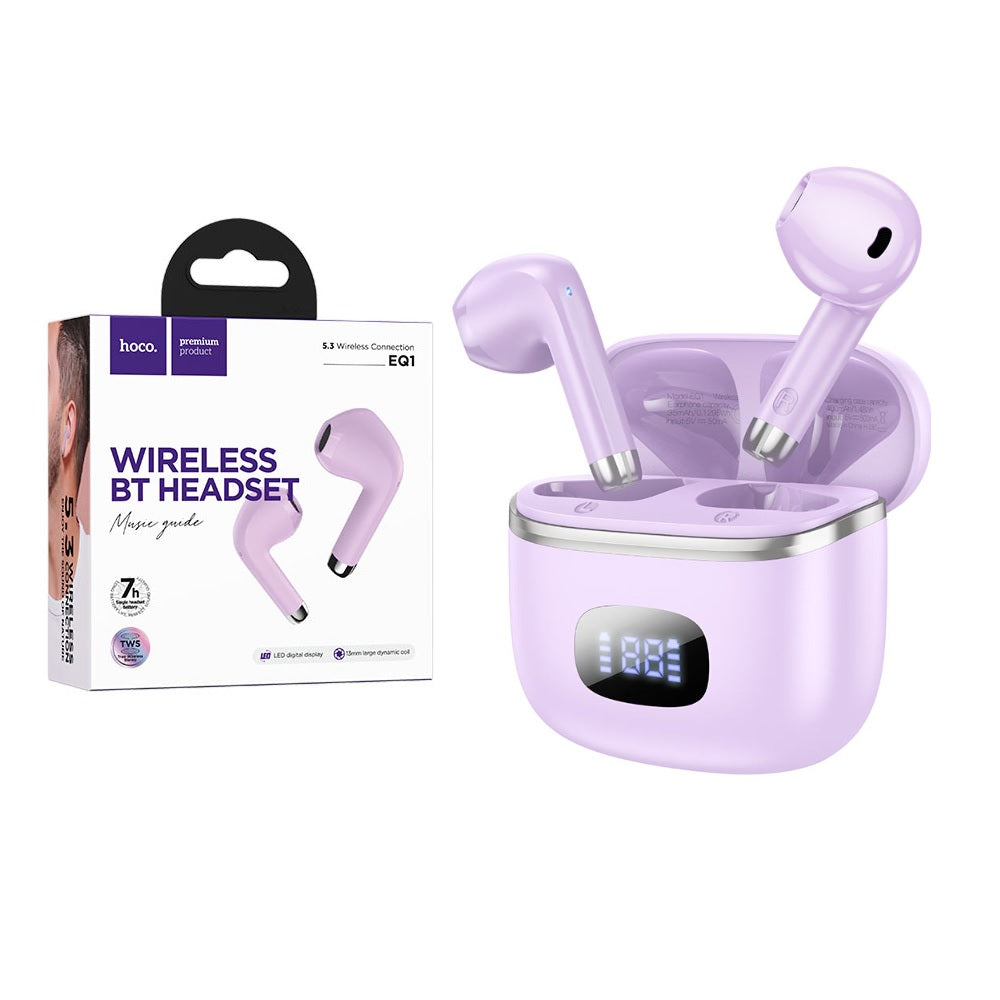 Audifonos Bluetooth Hoco EQ1 TWS Estuche Purpura