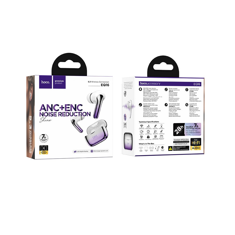 Audífonos Inalambricos Hoco EQ16 Bluetooth ANC ENC Purpula