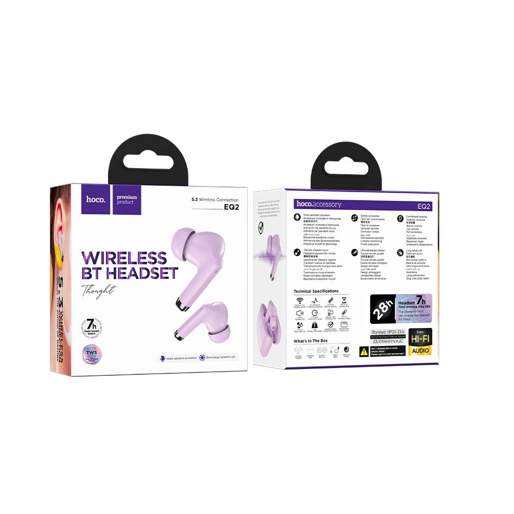 Audífonos Inalambricos Hoco EQ2 Bluetooth Stereo Purpula
