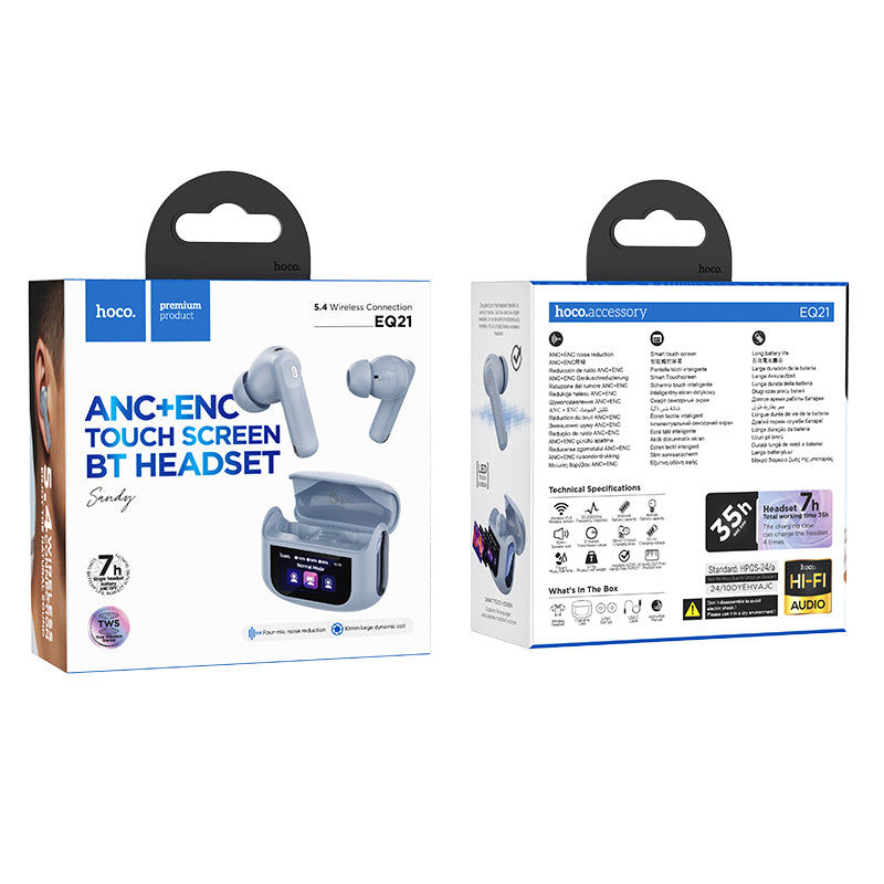 Audífonos Inalambricos Hoco EQ21 Bluetooth Pantalla Azul