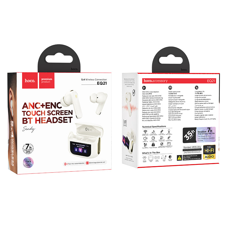 Audífonos Inalambricos Hoco EQ21 Bluetooth Pantalla Blanco