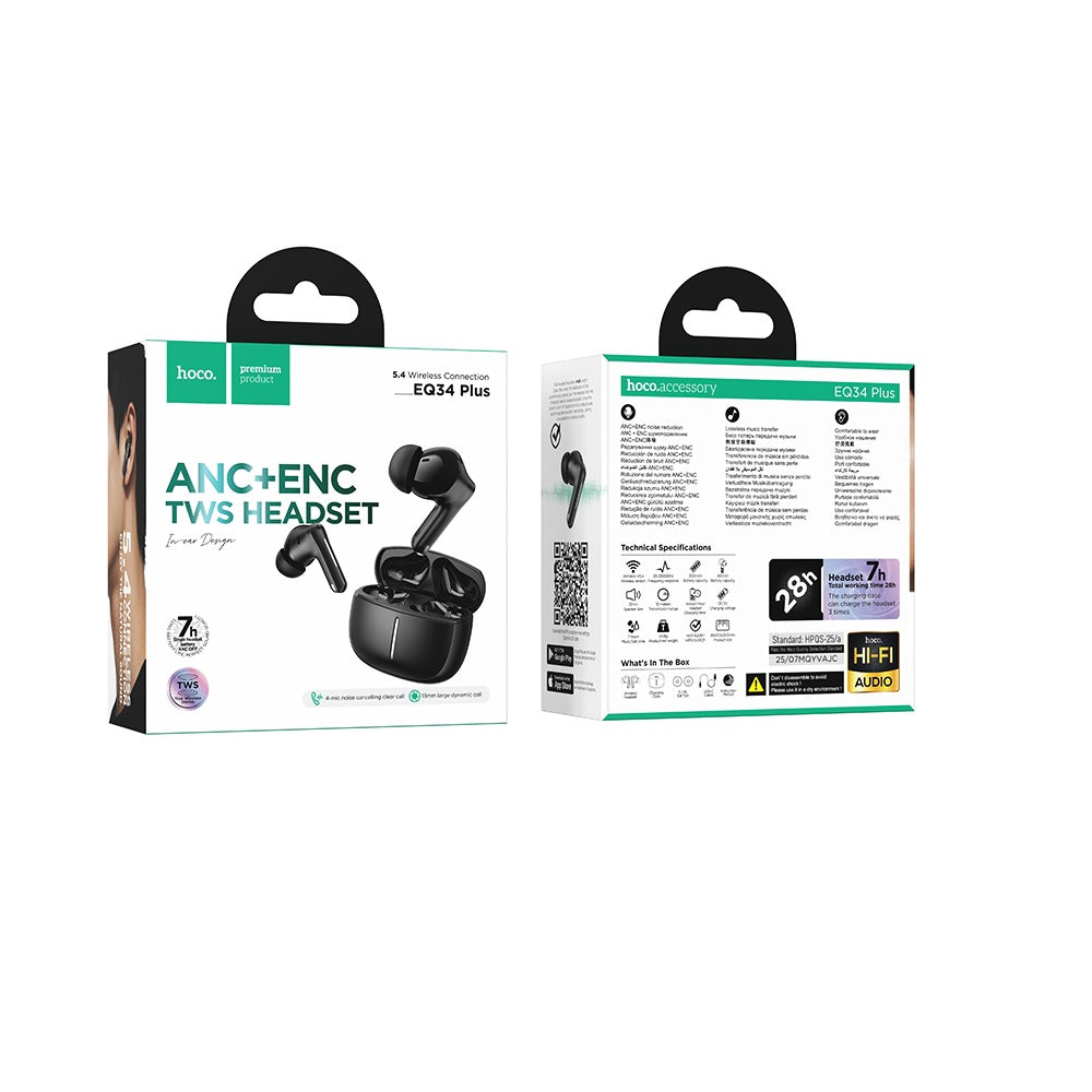 Audífonos Inalambricos Hoco EQ34 Plus Bluetooth ANC Negro