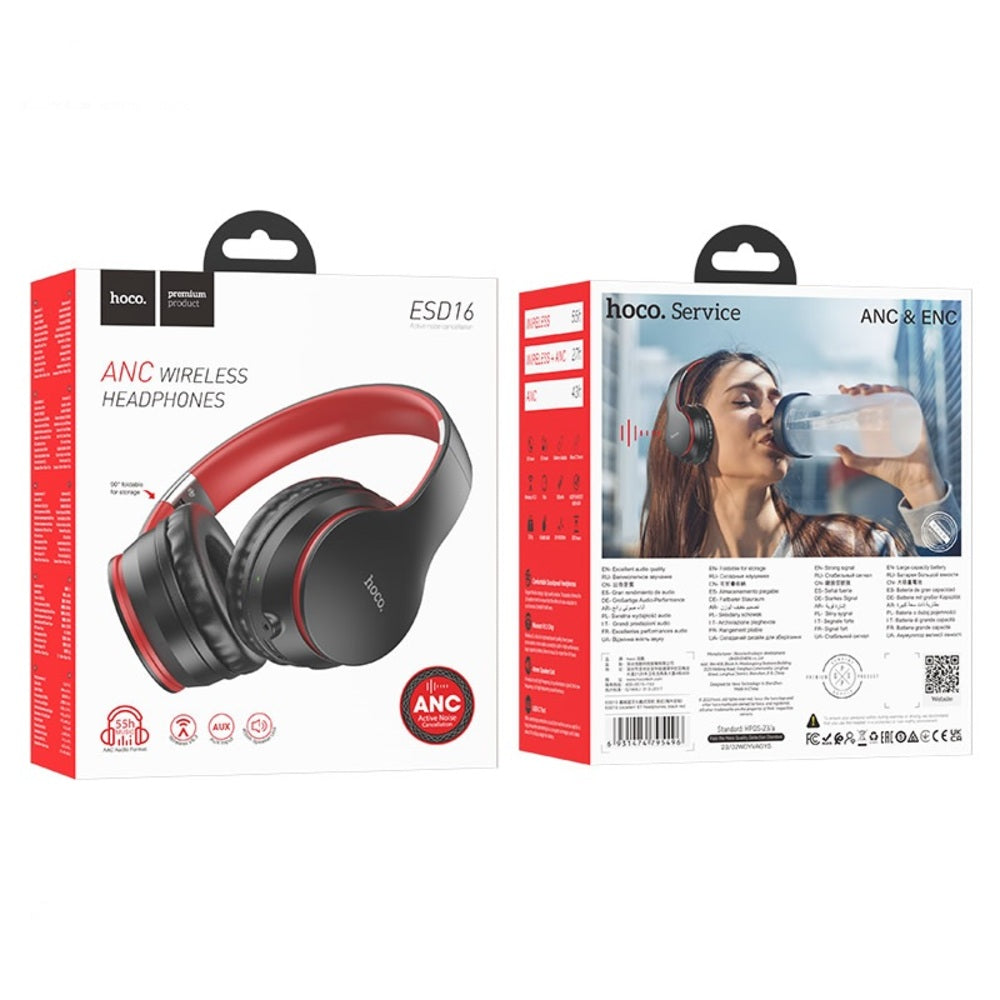 Audifonos Bluetooth Hoco ESD16 Diadema Orejeras Negro-Rojo
