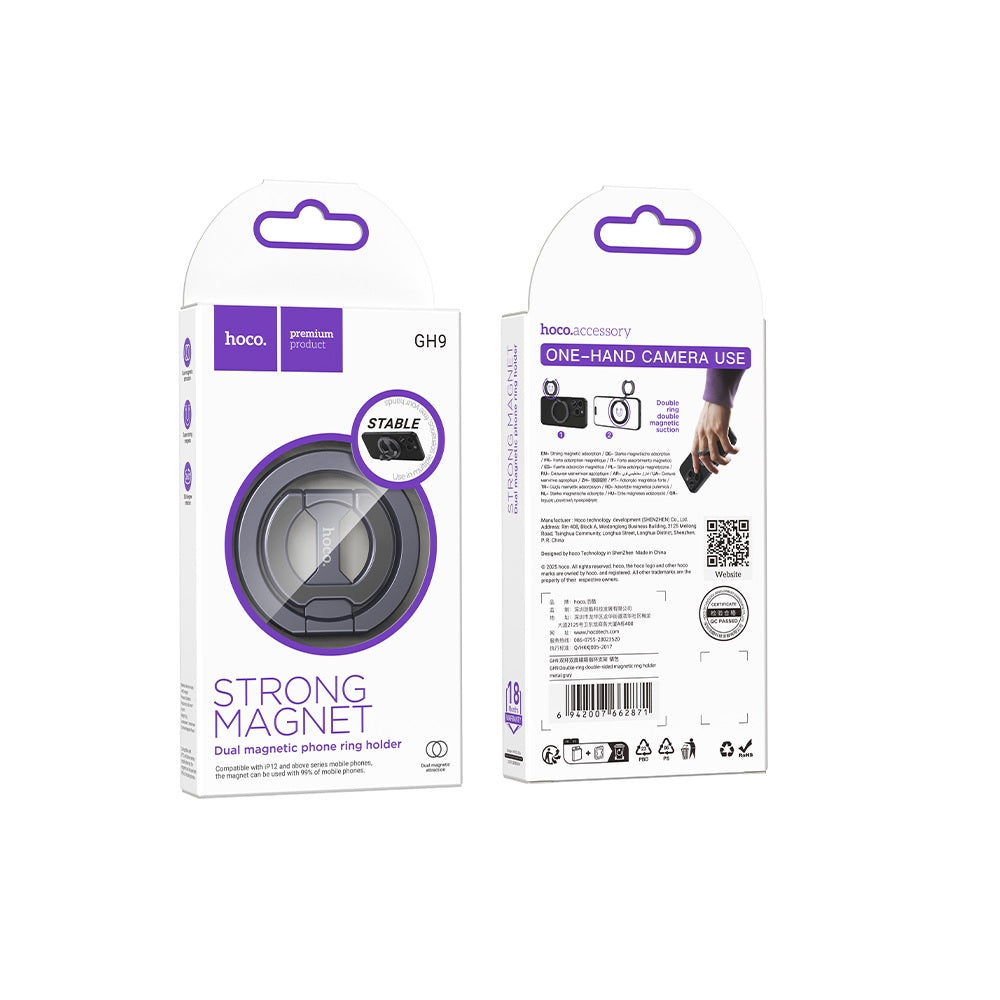 Soporte Magnético de Doble Cara Hoco GH9 Negro