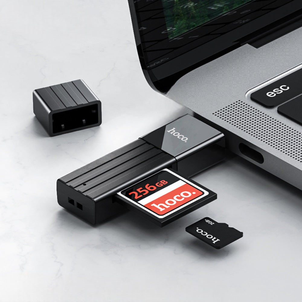 Lector Tarjetas SD TF USB 2.0 Hoco HB20 2en1 Negro