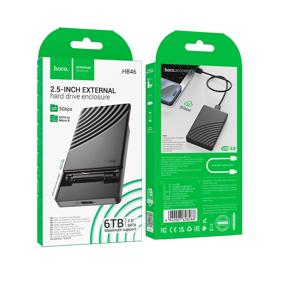 Case Disco Duro 2.5 SATA USB 3.0 5Gbps Hoco HB46 Negro