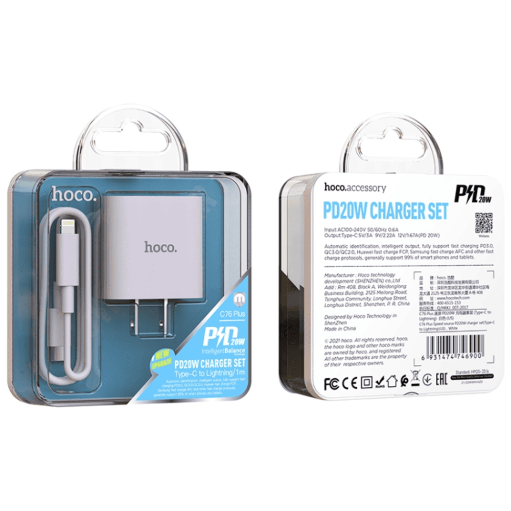 Cargador Hoco C76 Plus PD20W Cable Tipo C a iPBlanco