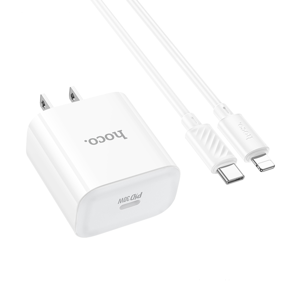 Cargador Hoco C76 Pro PD30W Cable Tipo C a iP Blanco