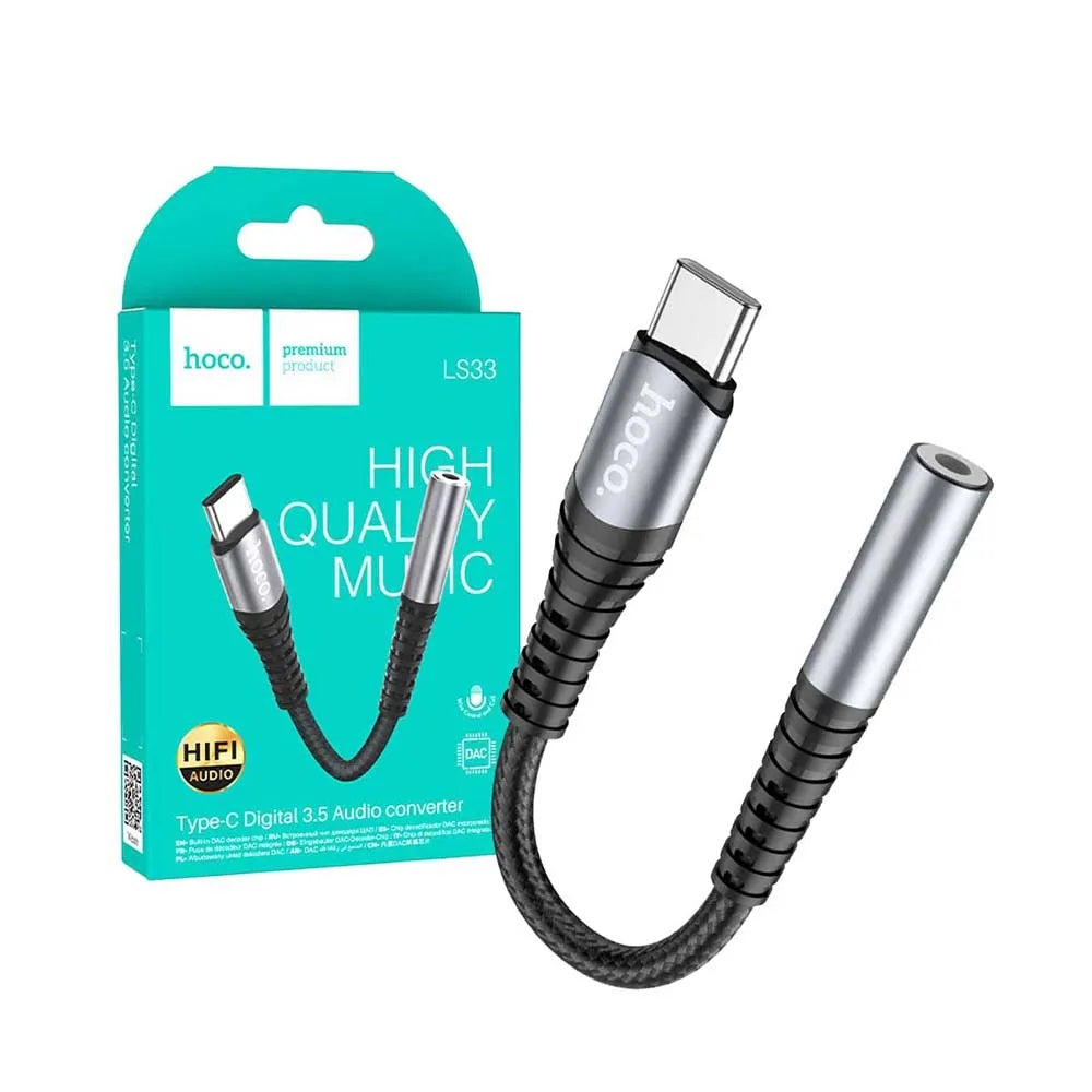 Adaptador Hoco LS33 Convertidor Audio Tipo-C a 3.5mm Negro