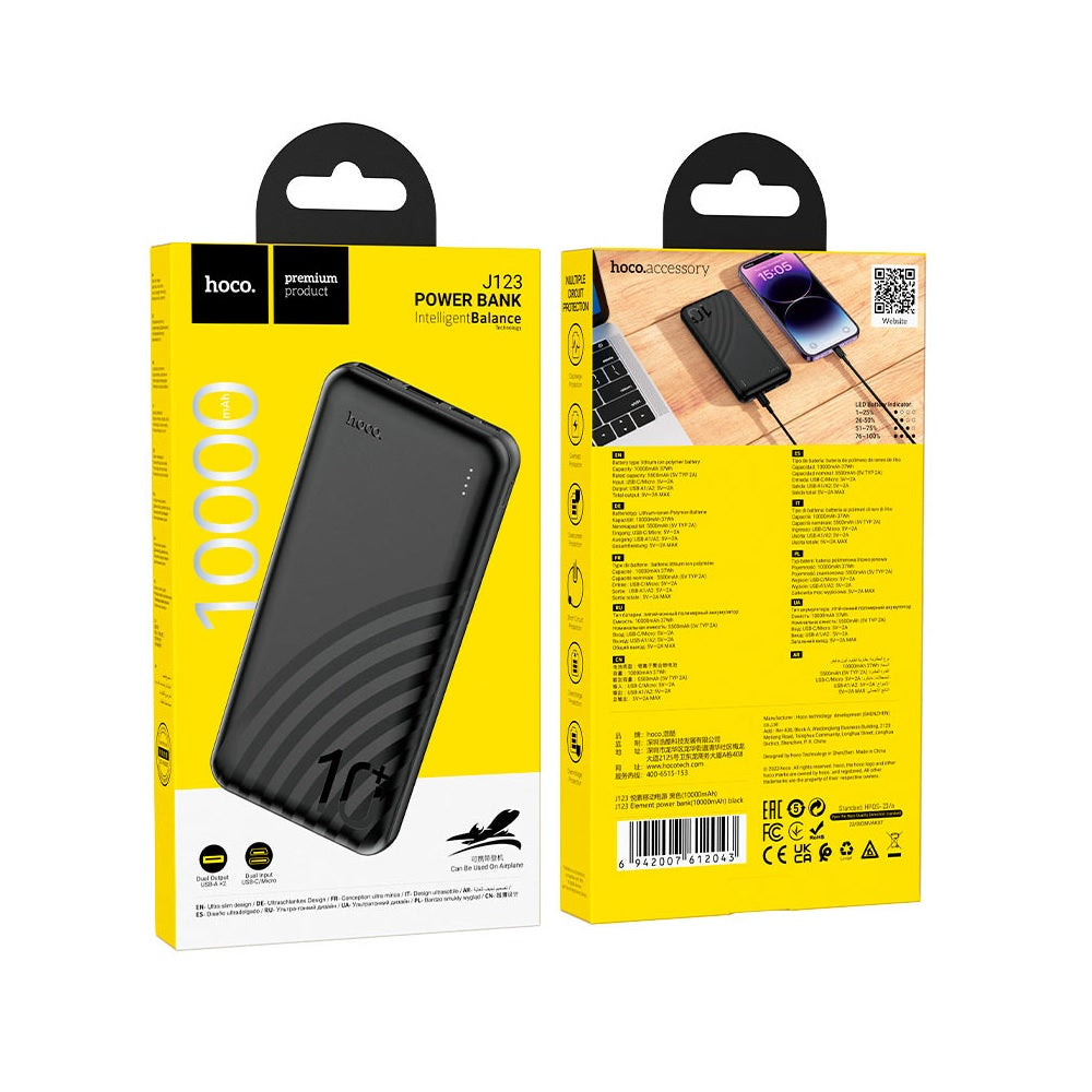 Power Bank 10000mAh Hoco J123 Element Negro