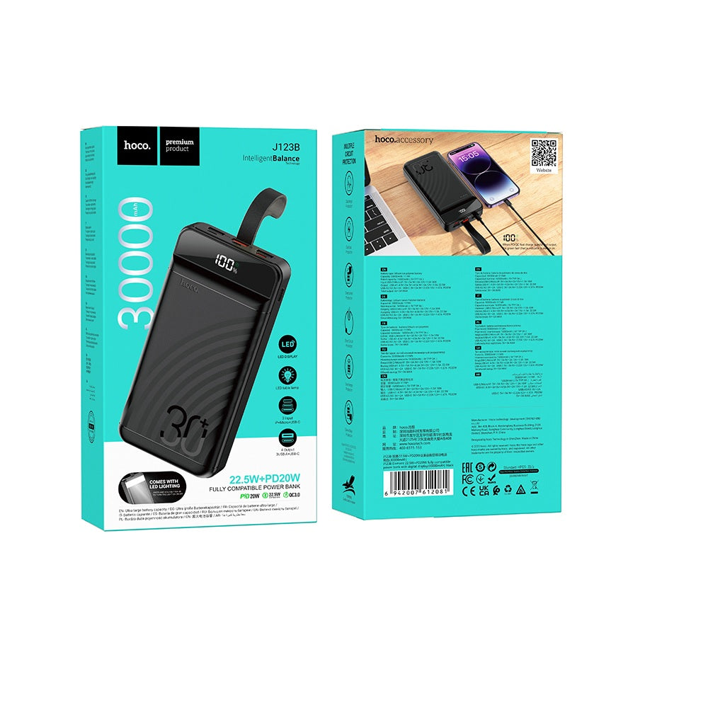 Power Bank 30000mAh Hoco J123B PD20W 22.5WNegro