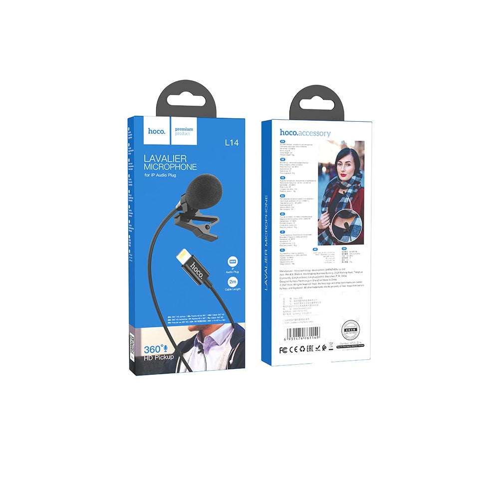 Microfono Lavalier Entrada IP Alambrico Hoco L14 Negro