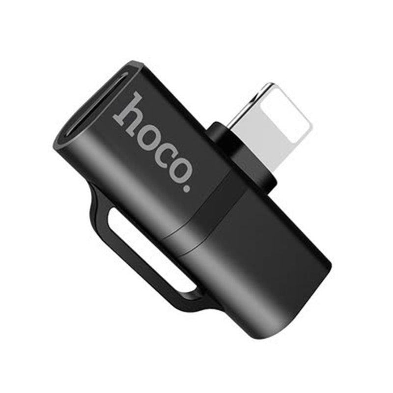 Adaptador Dual Lightning audífono y carga Hoco LS20 Negro