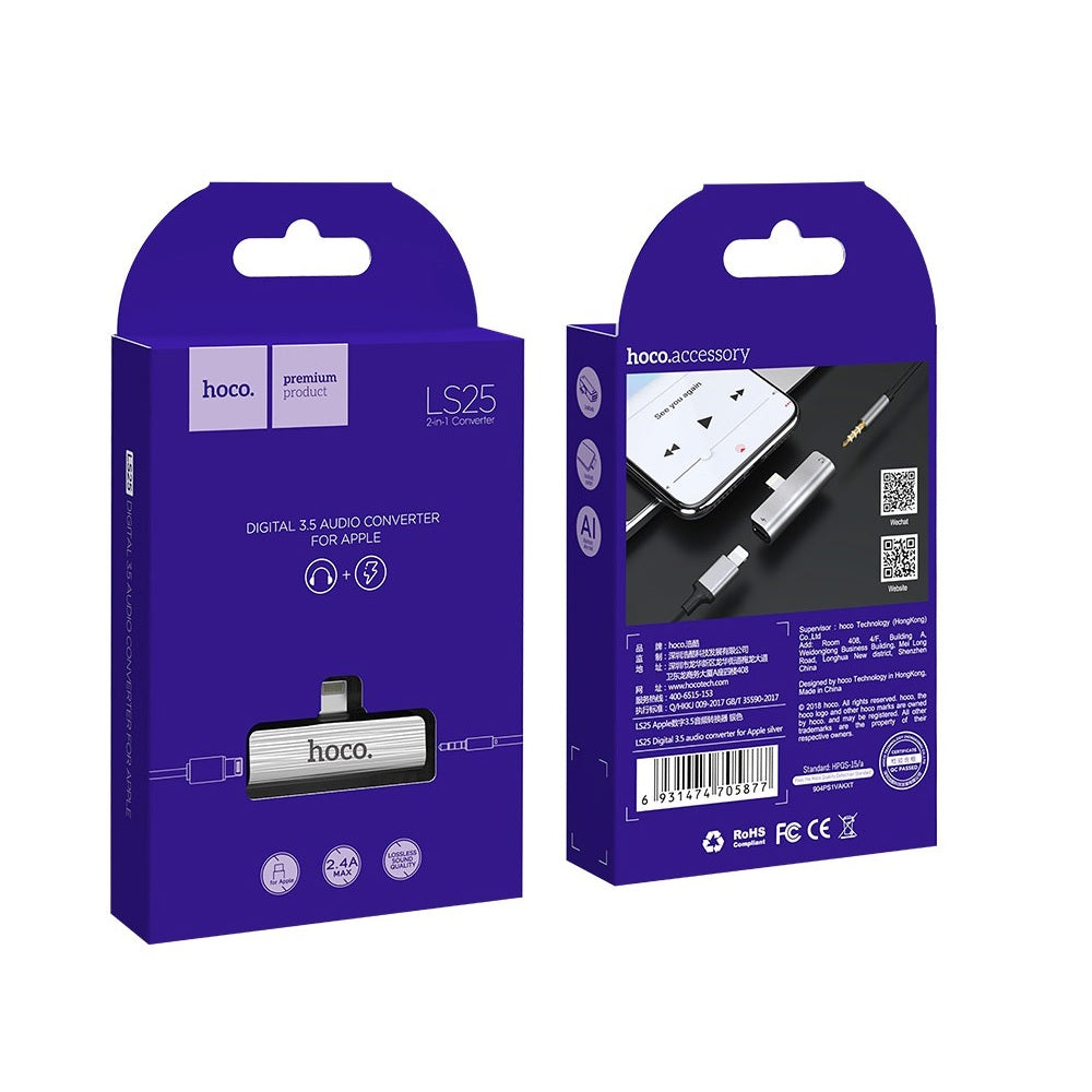 Adaptador Hoco LS25 Convertidor Audio Lightning a 3.5 Negro