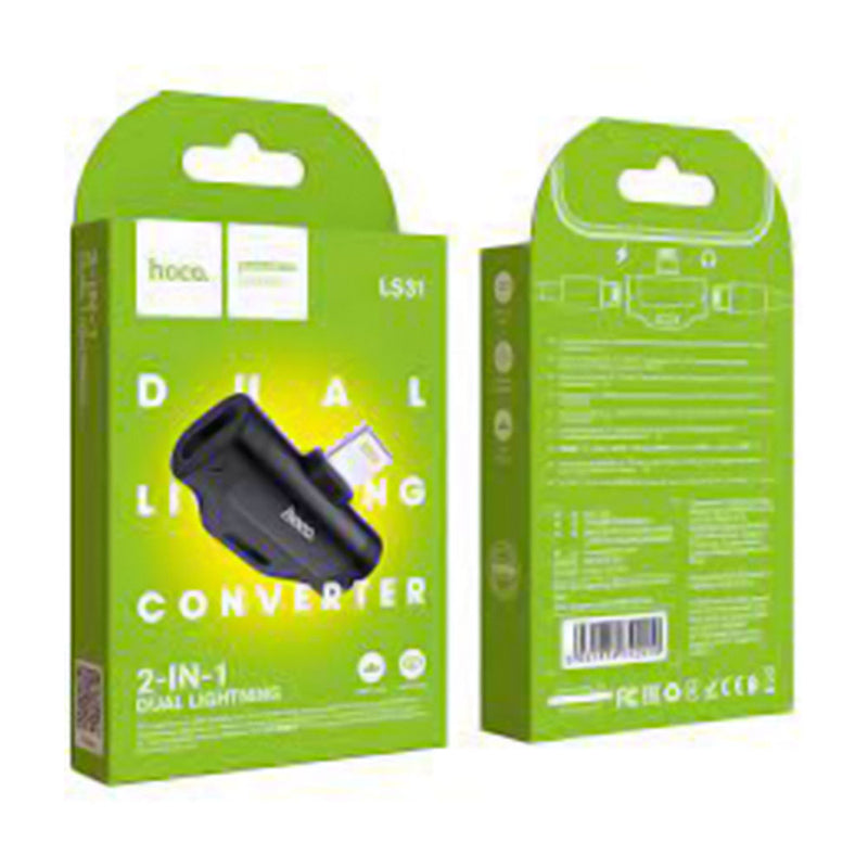 Adaptador Dual Lightning y cargador Hoco LS31 Negro