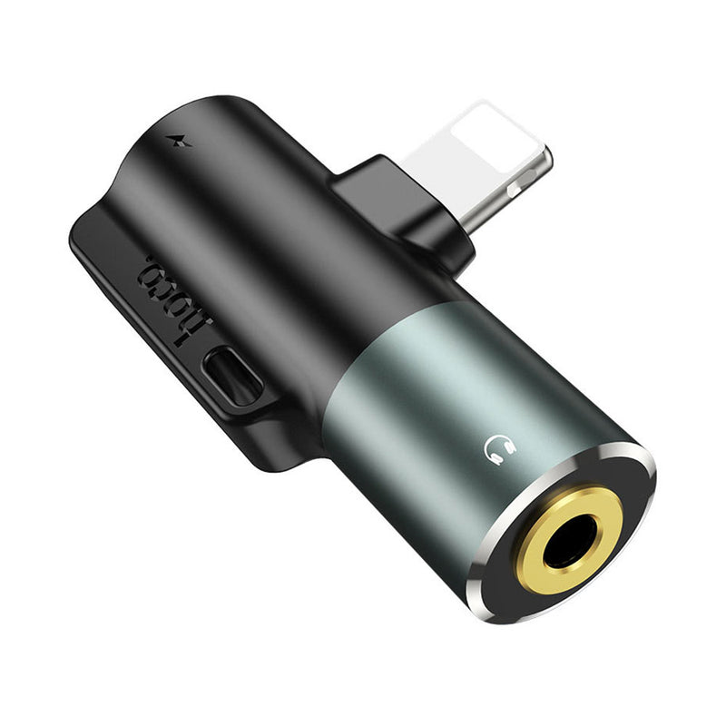 Adaptador Dual Lightning Jack 3.5mm y carga Hoco LS32 Negro