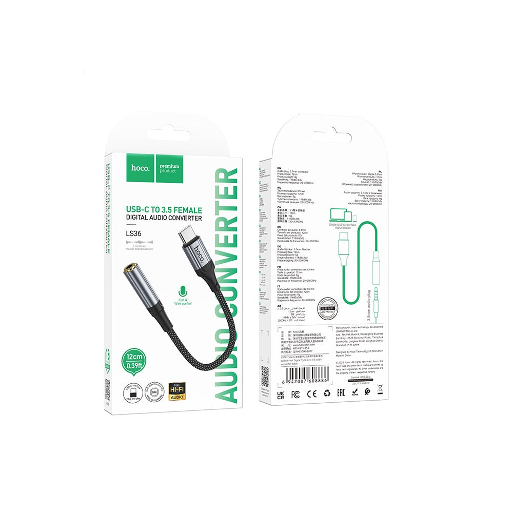 Adaptador Hoco LS36 Fresh Convertidor Audio Tipo-C 3.5 Negro
