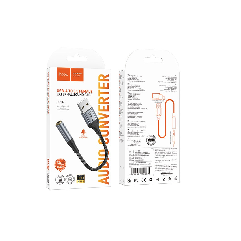 Adaptador Hoco LS36 Fresh Audio USB 3.5 Negro