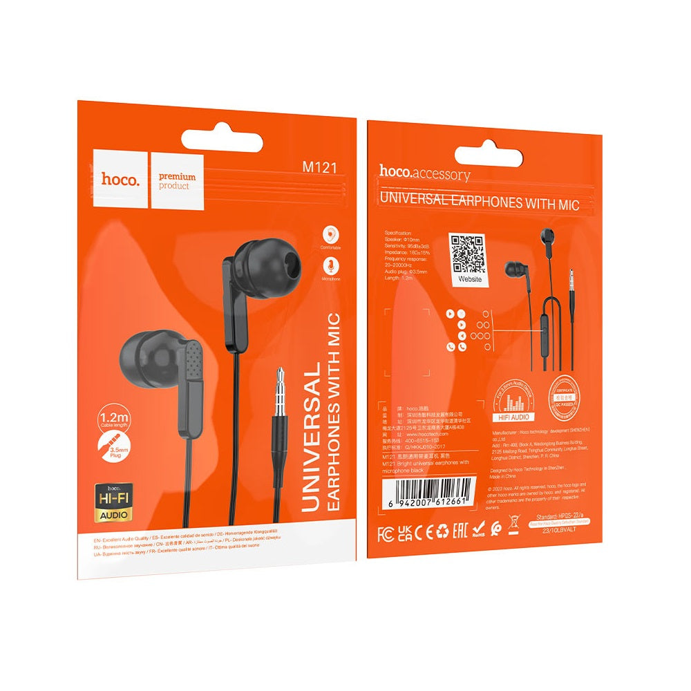 Audífono con Micrófono Hoco M121 Alámbrico Jack 3.5mm Negro