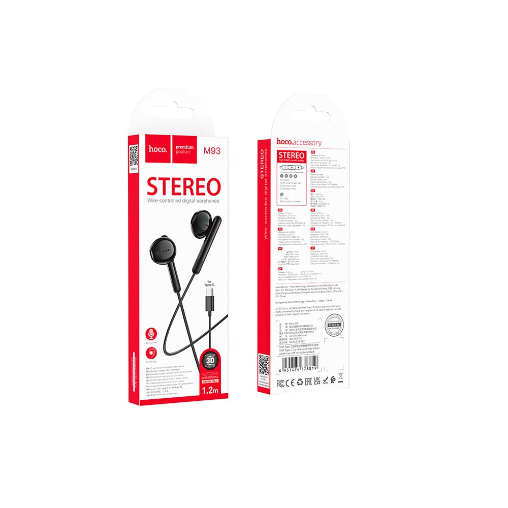 Audífono con Micrófono Hoco M93 Alámbrico Tipo C Negro