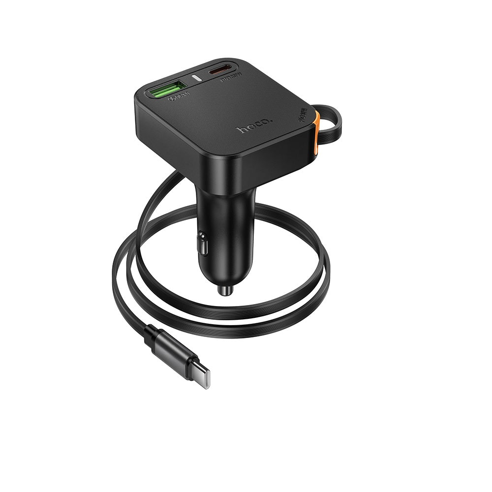 Cargador para auto Hoco NZ18 Cable Retractil PD65W Negro