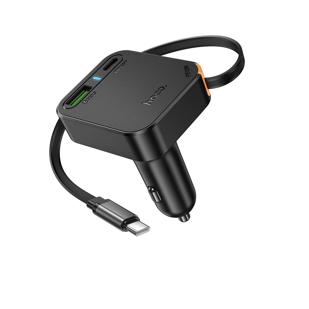 Cargador para auto Hoco NZ18 Cable Retractil PD65W Negro