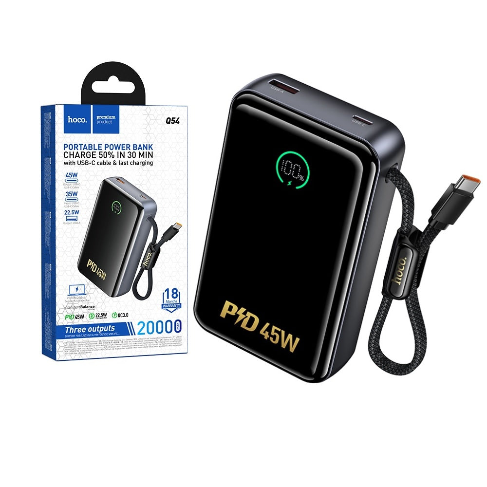Power Bank con Cable 20000mAh Hoco Q54 PD45W Metal Gris